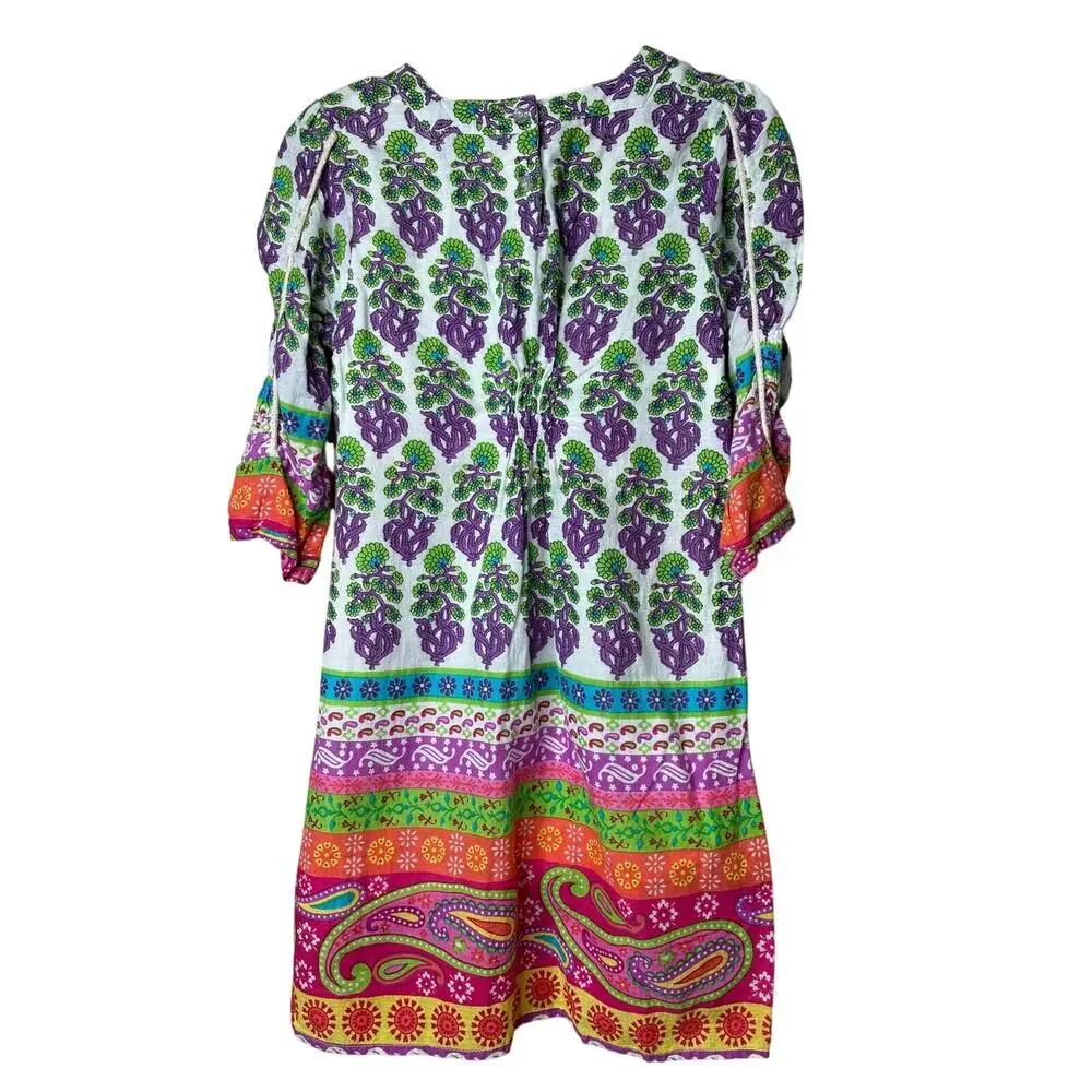 Yo Baby Girls Boho Style Colorful Dress With Smocked Neckline Size 6 Cotton